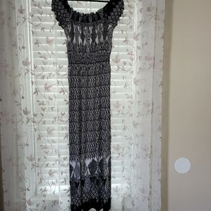 Black white maxi dress boho Large L